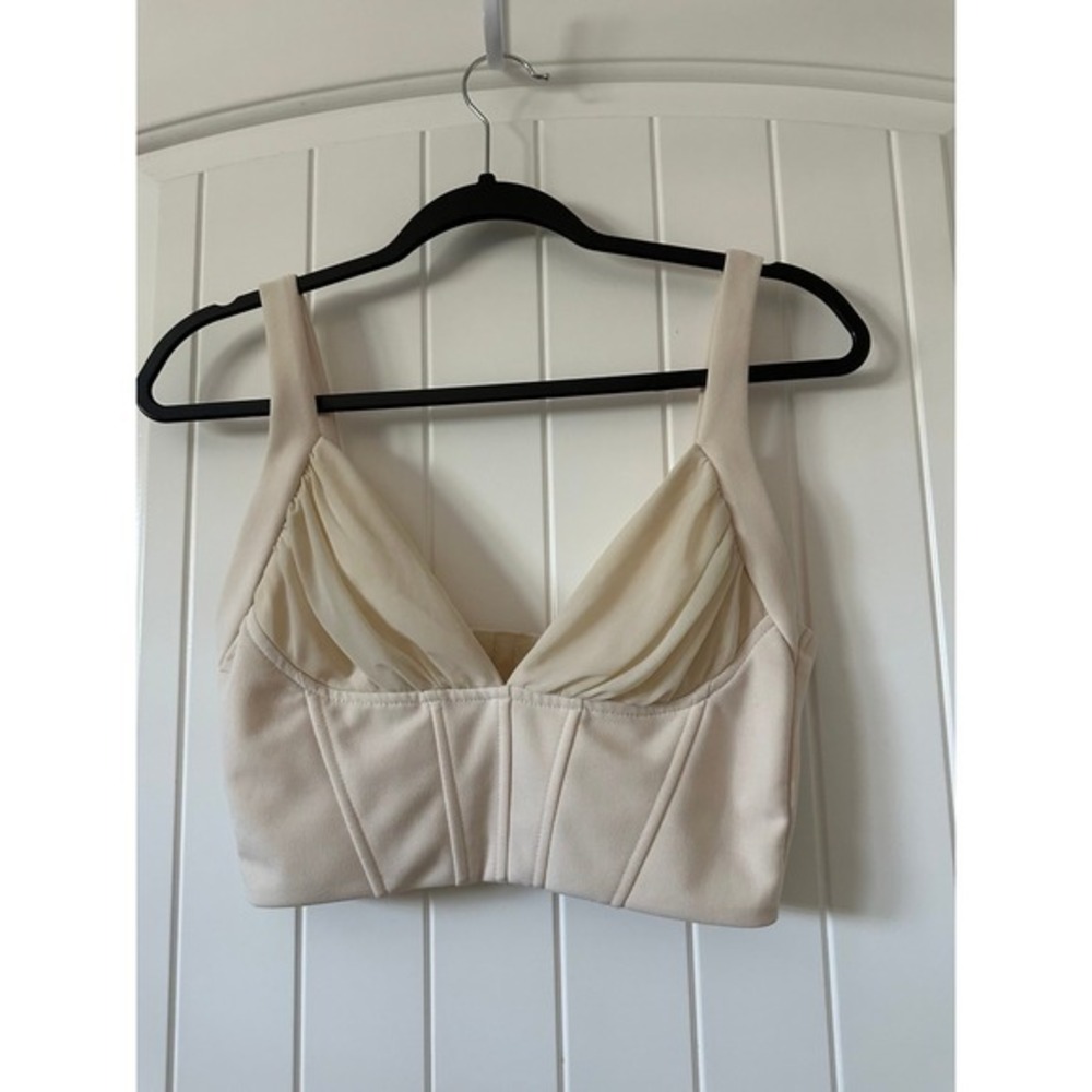 Windsor‎ Cream Corset-Inspired Pleated Bust Crop Top Small